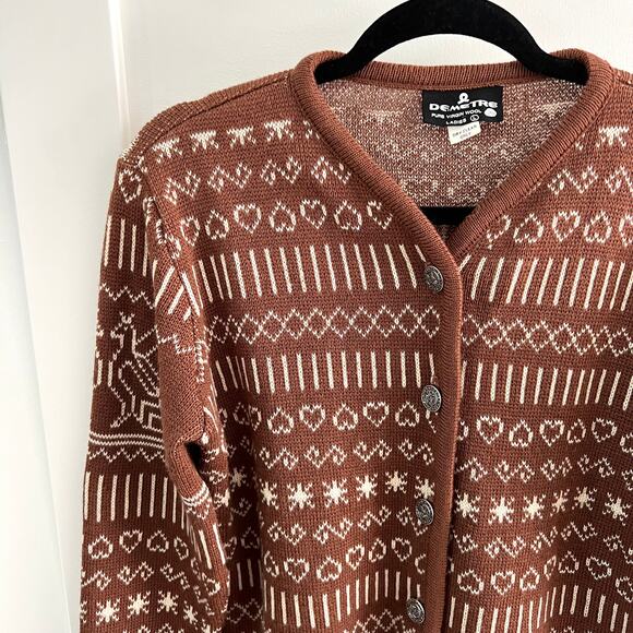 Sweaters - Vintage Demetre Pure Virgin Wool Brown Heart Stitch Cardigan Sweater Size Large